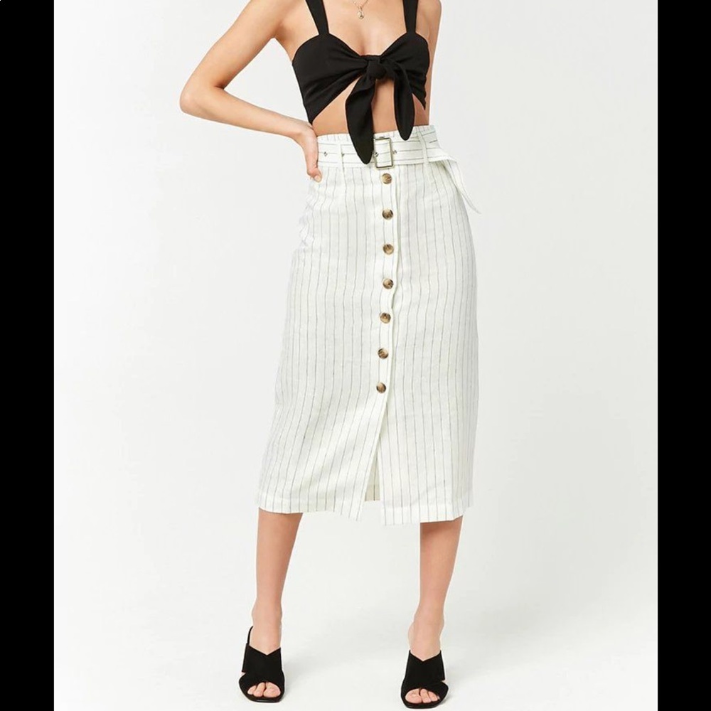 F21 Contemporary Linen Stripe Skirt Size XL